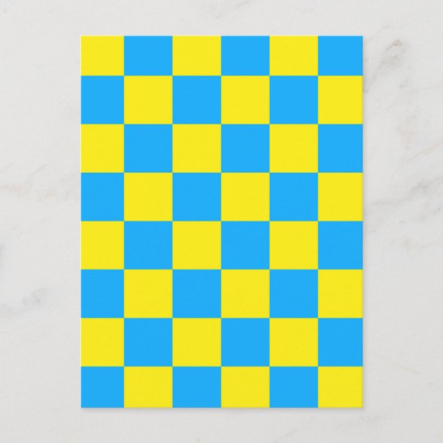 Yellow Blue Checkered Check Pattern Postcard (Front)