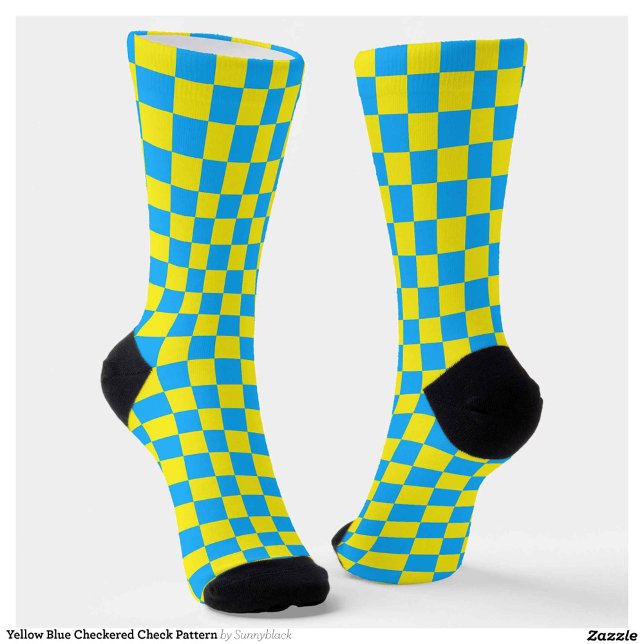 Yellow Blue Checkered Check Pattern Socks (Creator Uploaded)