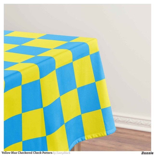 Yellow Blue Checkered Check Pattern Tablecloth (Creator Uploaded)