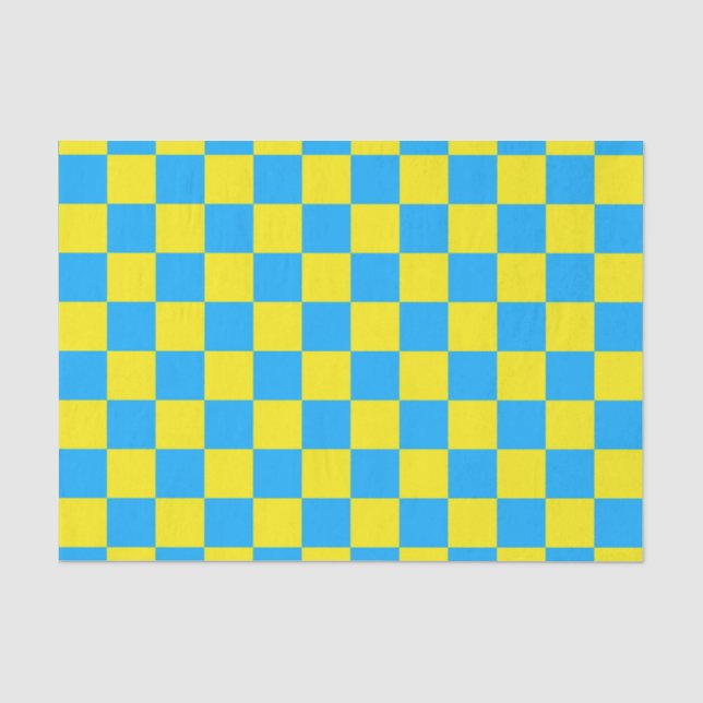 Yellow Blue Checkered Check Pattern Tissue Paper (Front)