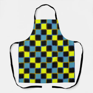 Yellow blue checkered geometric pattern apron