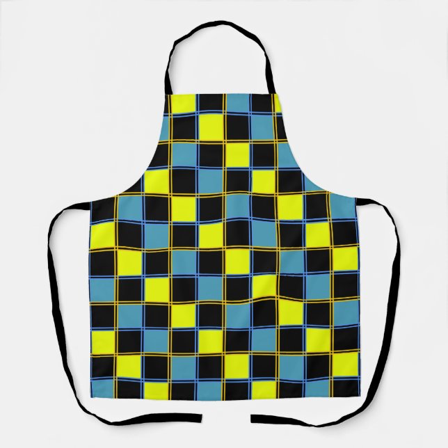 Yellow blue checkered geometric pattern  apron (Front)