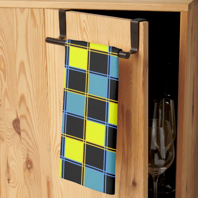 Yellow blue checkered geometric pattern  kitchen towel (Thirds Fold)