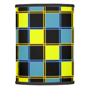 Yellow blue checkered geometric pattern  lamp shade