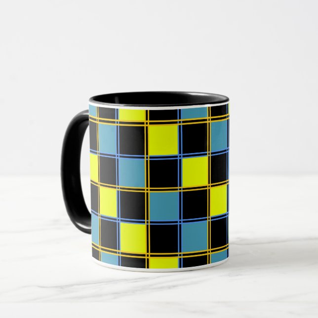 Yellow blue checkered geometric pattern  mug (Front Left)