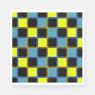 Yellow blue checkered geometric pattern  napkins