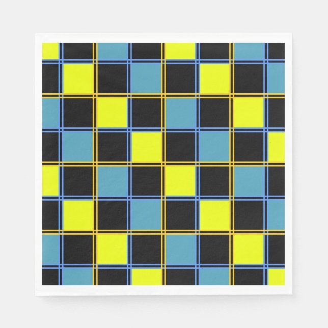 Yellow blue checkered geometric pattern  napkins (Front)