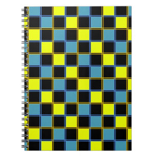 Yellow blue checkered geometric pattern notebook