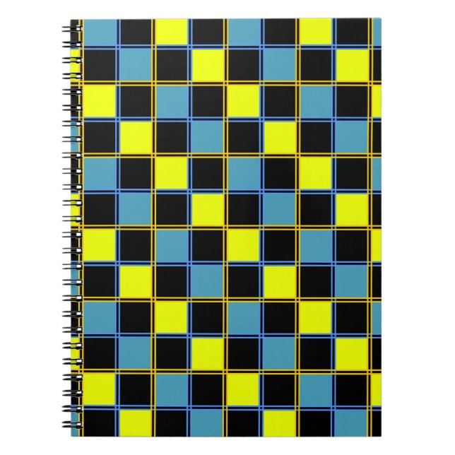 Yellow blue checkered geometric pattern notebook (Front)