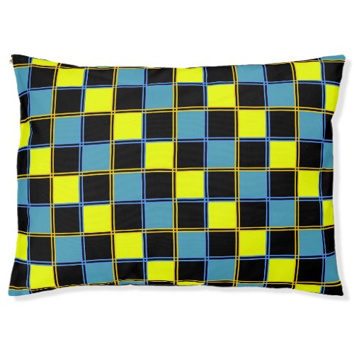 Yellow blue checkered geometric pattern  pet bed