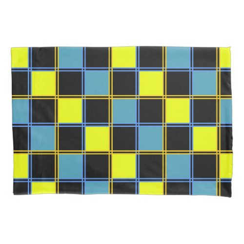 Yellow blue checkered geometric pattern pillow case
