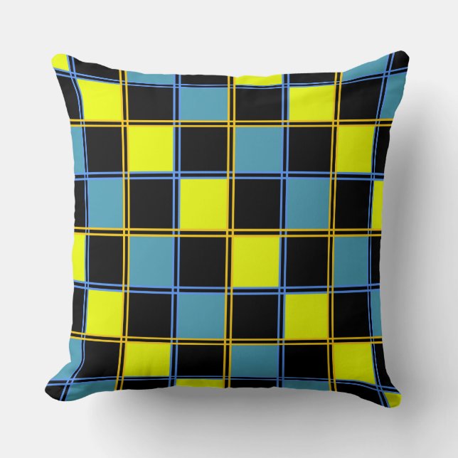 Yellow blue checkered geometric pattern throw pill pillow (Front)