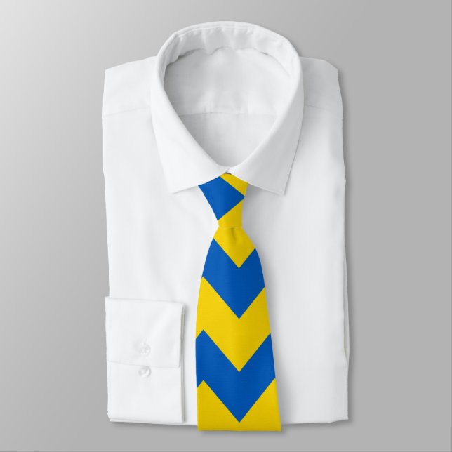Yellow Blue Chevron Pattern   Neck Tie (Tied)