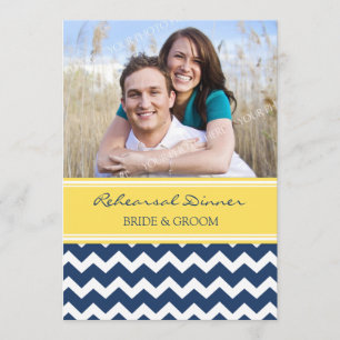 Yellow Blue Chevron Photo Rehearsal Dinner Party Invitation
