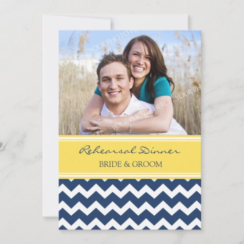 Yellow Blue Chevron Photo Rehearsal Dinner Party Card