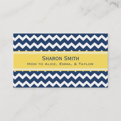 Customizable Yellow Blue Chevron Retro Mom Calling Cards Business Card Templates