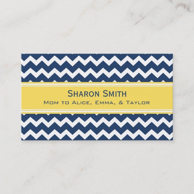 Yellow Blue Chevron Retro Mom Calling Cards (Front)