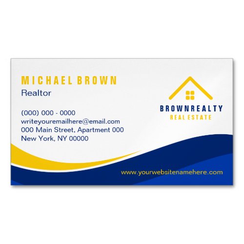 Yellow Blue Classic Roof and Window Logo Rent Home Business Card Magnet