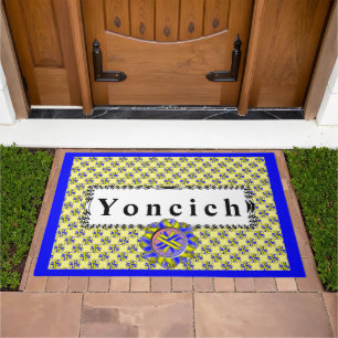 Yellow-Blue Clover Ribbon by Kenneth Yoncich Doormat