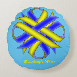 Yellow-Blue Clover Ribbon by Kenneth Yoncich Round Pillow