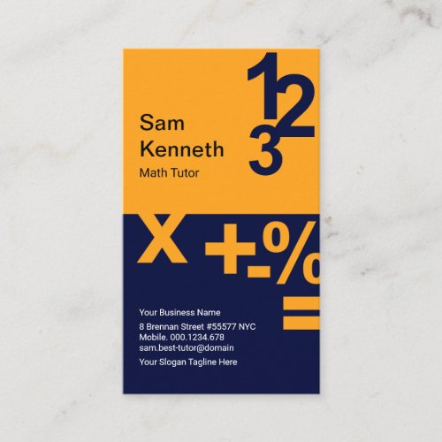 Yellow Blue Columns Stylish Numbers Math Teacher Business Card