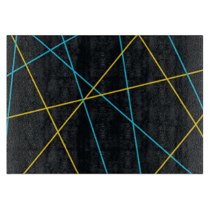 Yellow, Blue, cool, trendy, urban, modern lines Cutting Board