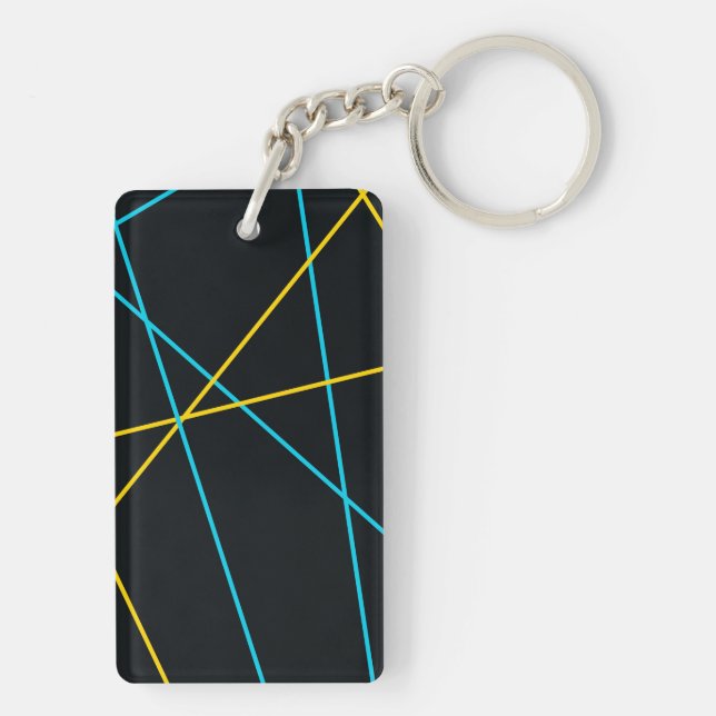 Yellow, Blue, cool, trendy, urban, modern lines Keychain (Back)