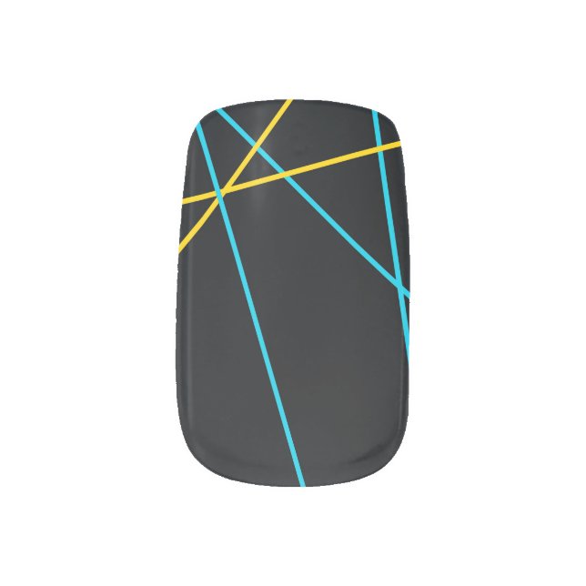 Yellow, Blue, cool, trendy, urban, modern lines Minx Nail Art (Left Thumb)