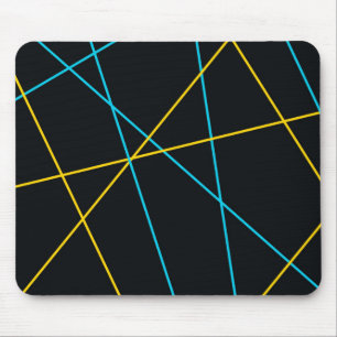 Yellow, Blue, cool, trendy, urban, modern lines Mouse Pad