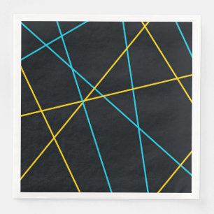 Yellow, Blue, cool, trendy, urban, modern lines Paper Dinner Napkins