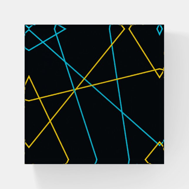 Yellow, Blue, cool, trendy, urban, modern lines Paperweight (Front)