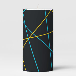 Yellow, Blue, cool, trendy, urban, modern lines Pillar Candle