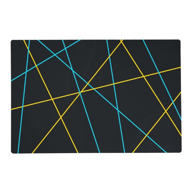 Yellow, Blue, cool, trendy, urban, modern lines Placemat (Back)