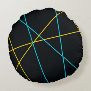 Yellow, Blue, cool, trendy, urban, modern lines Round Pillow