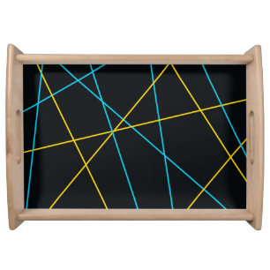 Yellow, Blue, cool, trendy, urban, modern lines Serving Tray