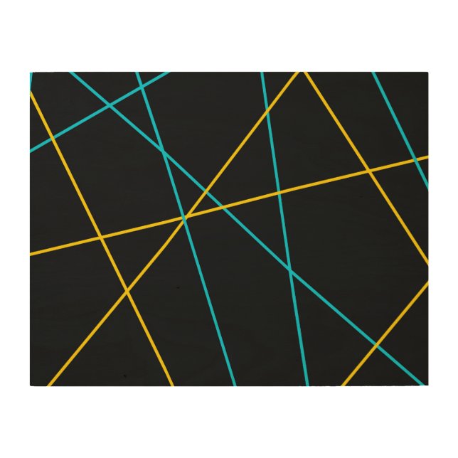 Yellow, Blue, cool, trendy, urban, modern lines Wood Wall Art (Front)