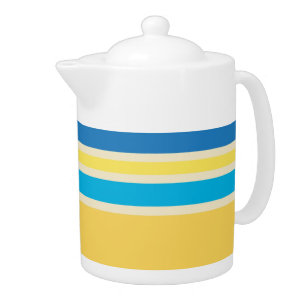 Yellow, Blue, Cream Retro Striped Pattern Teapot