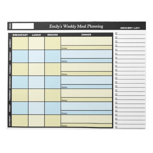 Yellow  Blue Custom Weekly Meal Planning Notepad