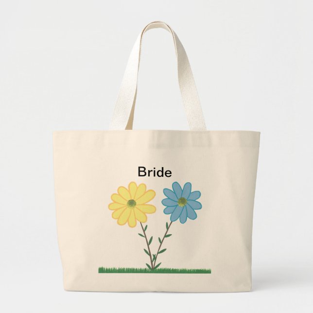 Yellow & Blue Daisy Flowers Bride Tote Bags (Front)