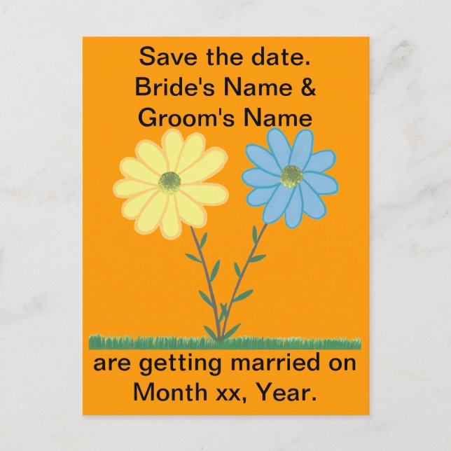 Yellow & Blue Daisy Flowers Save the date Postcard (Front)
