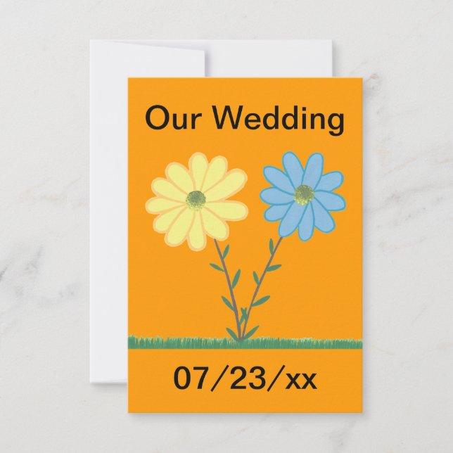 Yellow & Blue Daisy Flowers Wedding Invitations (Front)