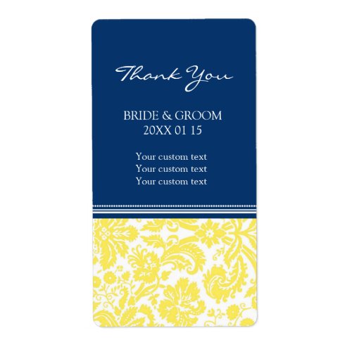 Yellow Blue Damask Pattern Wedding Labels