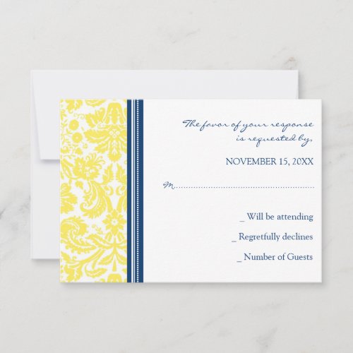 Yellow Blue Damask RSVP Wedding Card