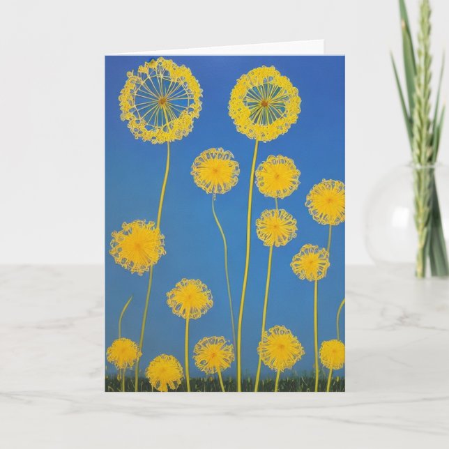 Yellow & Blue Dandelion  Card (Front)