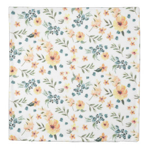 Yellow & Blue delicate flowers pattern Duvet Cover