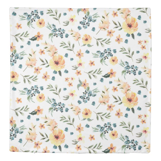 Yellow & Blue delicate flowers pattern Duvet Cover (Back)