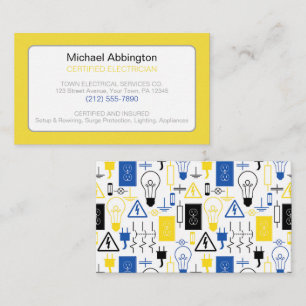 Yellow Blue Electrical Electrician Business Card