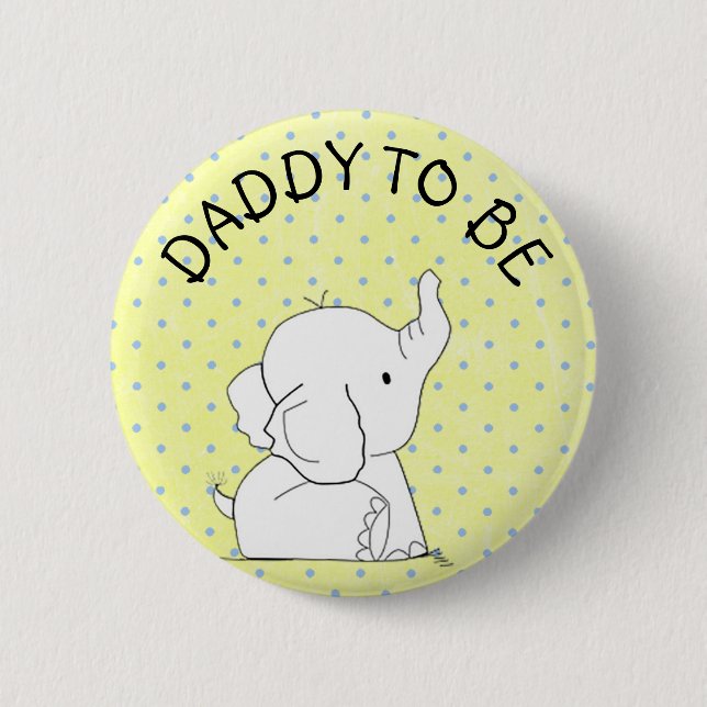 Yellow & Blue Elephant Baby Shower Pin Dad to be (Front)