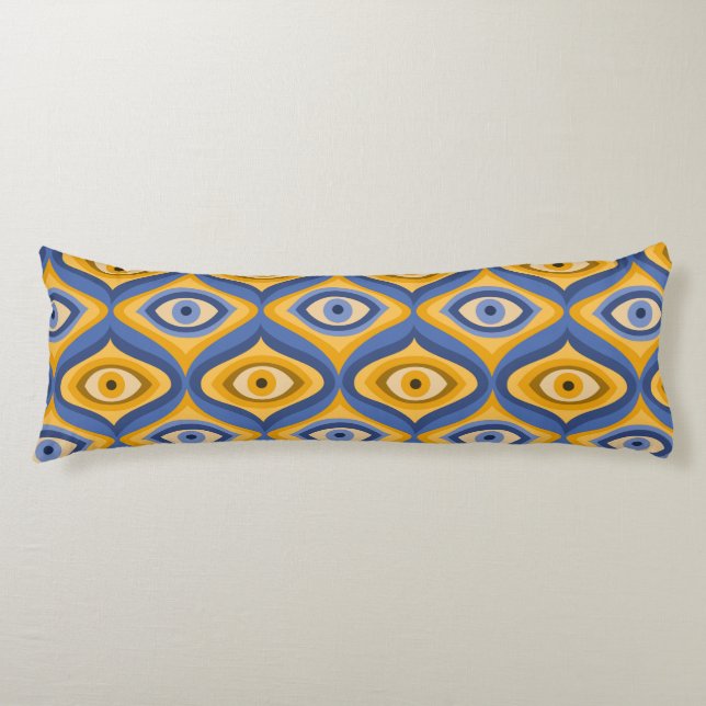 Yellow Blue Eye Art Deco Geometric Pattern Body Pillow (Front)