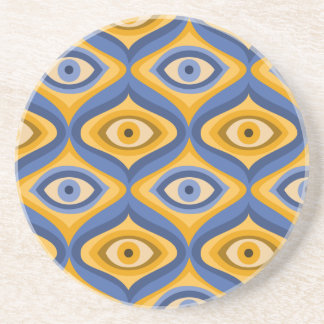 Yellow Blue Eye Art Deco Geometric Pattern Coaster